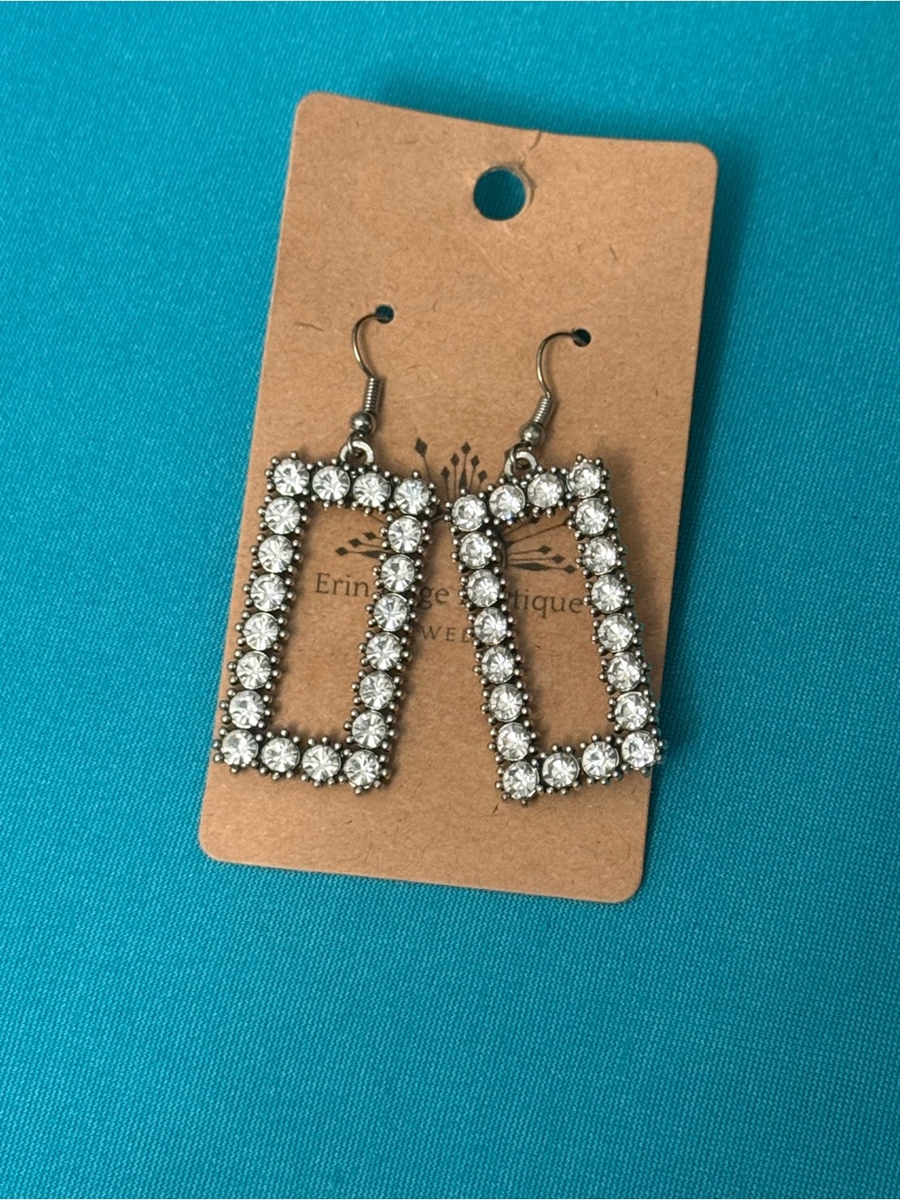 Clear Crystal Rectangle Drop Earrings